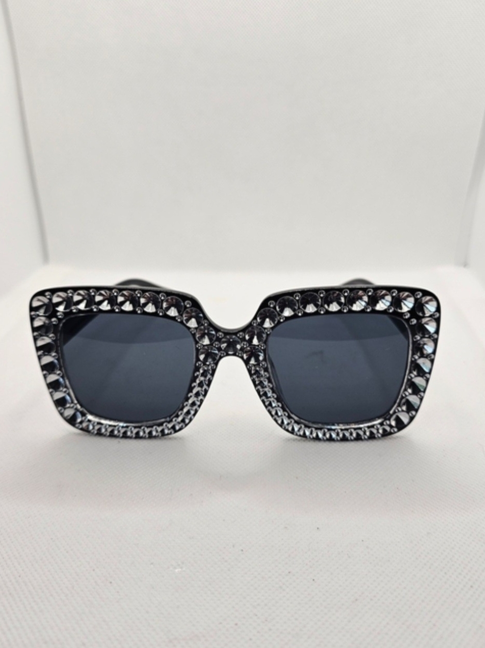 Black Crystal-Embellished Square Sunglasses